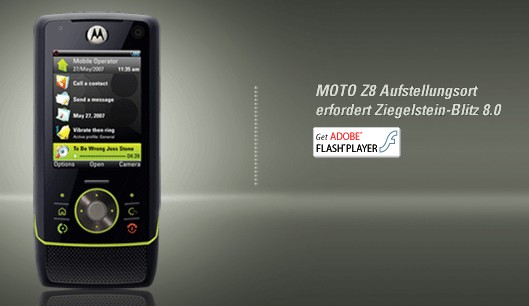 Platzhalter-Grafik mit Text: MOTO Z8 Aufstellungsort erfordert Ziegelstein-Blitz 8.0